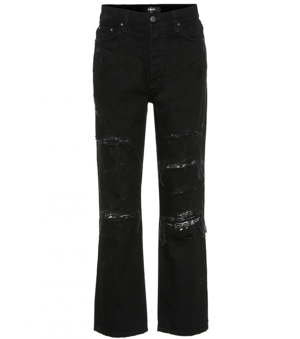 Embellished high-rise straight jeans