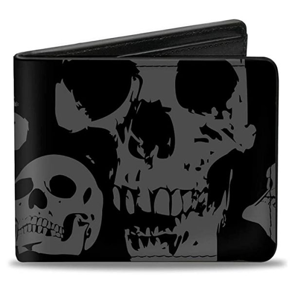 Buckle-Down Mens Buckle-down Pu Bifold - Skulls Stacked Weathered Black/Gray Bi Fold Wallet, Multicolor, 4.0 x 3.5 US